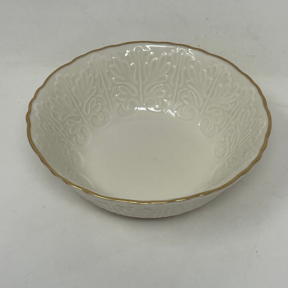 Lenox Ivory China Embossed Leaf Scalloped Gold Trim Small Bowl Made in USA